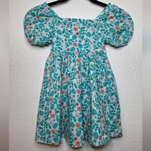 Disney Stitch Girls Puff Sleeve Dress Size 5 Teal Spring‎ Character Print Cotton